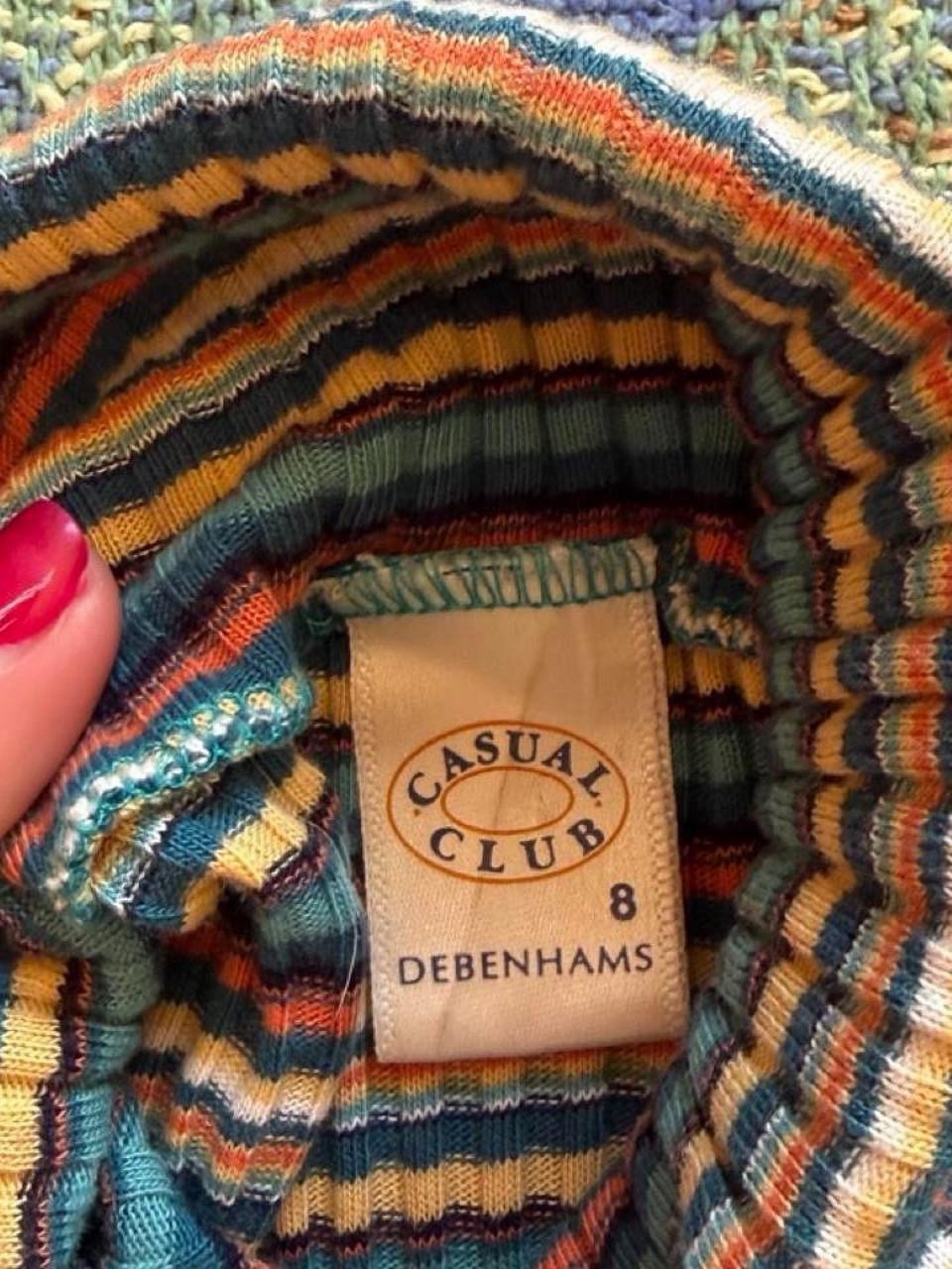Vintage 90s Striped Turtleneck Top With Horizontal Stripes In Teal Blue — image 6 of 8